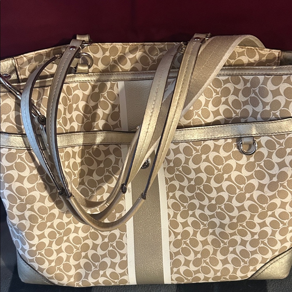 Coach Beige and Gold Signature Tote